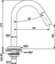 Standventil von Ideal Standard mit gebogenem Auslauf, montagefreundlichem Anschluss, zylindrischem Körper und verschiedenen Durchmessern für die Installation.